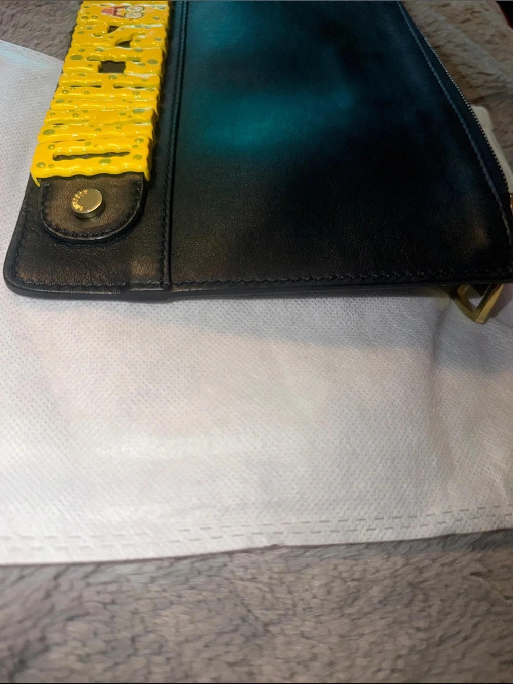 Preloved SpongeBob  Moschino Black Leather Pouch with Yellow Logo Panel